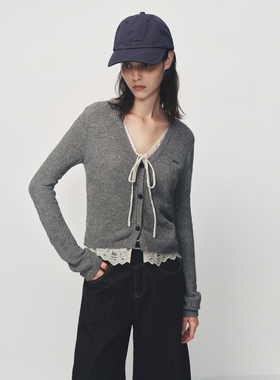 AVVENN设计师款假两件蕾丝拼接立体肌理层次针织衫AL72801571