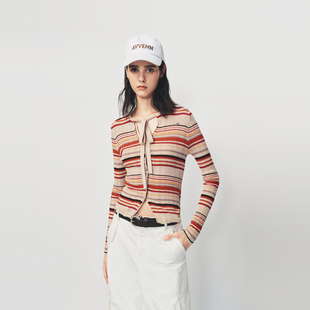 AVVENN小彩莓开运撞色条纹肌理感双层门襟开衫时髦百搭AK12801568