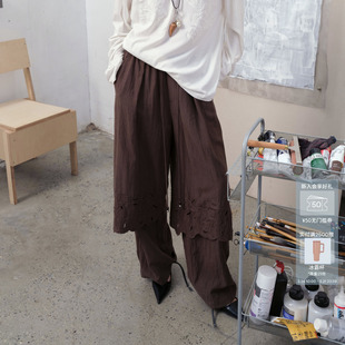 AVVENN假两件蕾丝裤 时髦造型感AK11301748 裙摆阔腿长裤