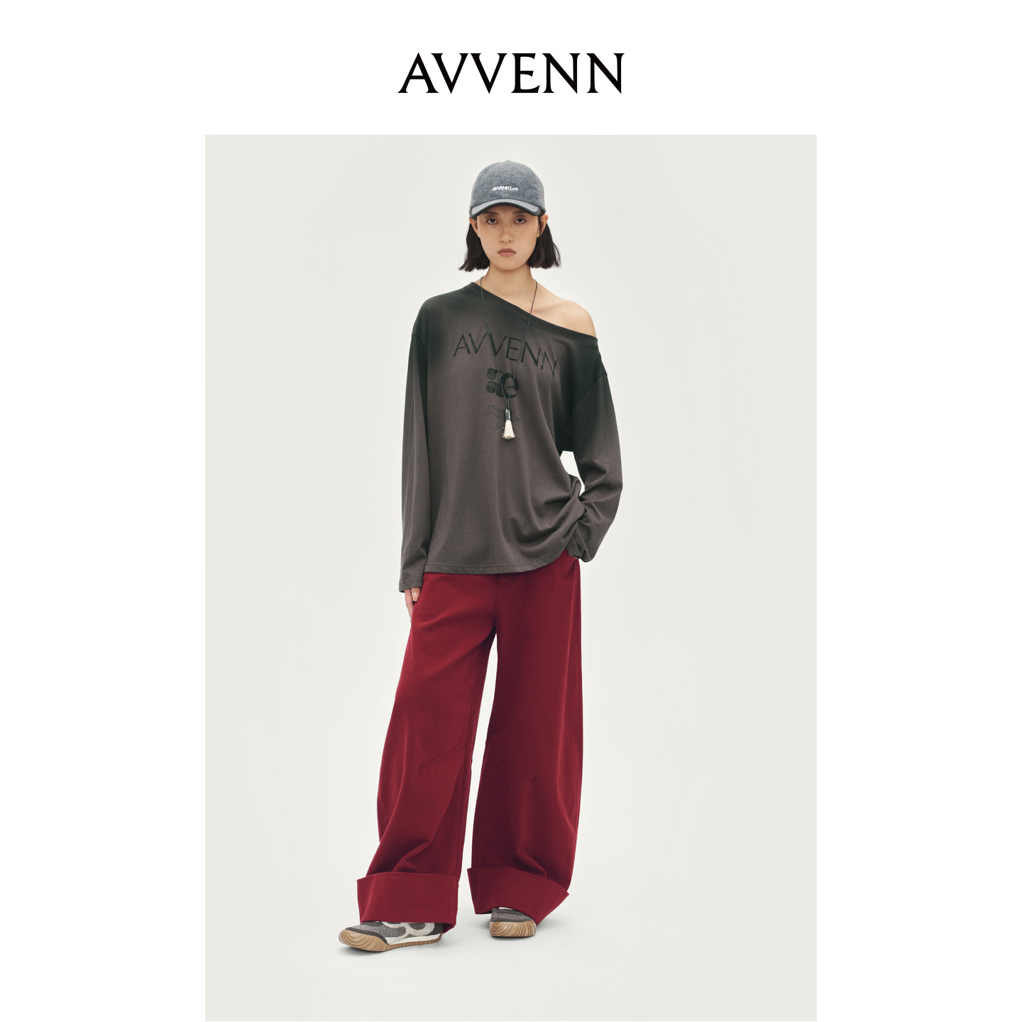 AVVENN设计师款喷印长袖T恤露肩百搭显瘦AL91001509