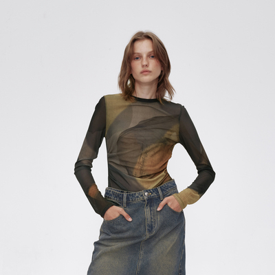 AVVENN修身弹力网纱长袖皮肤衣