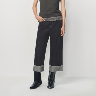 AVVENN花边腰头抽皱细节九分牛仔裤AK11302599