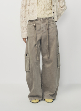 AVVENN立体压线多口袋流苏装饰工装裤AK11302624