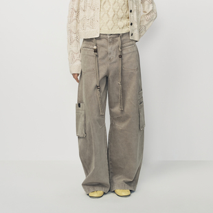 AVVENN立体压线多口袋流苏装饰工装裤AK11302624