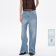 AVVENN经典 AL11302595 水洗猫须撞色绣花浅蓝直筒牛仔裤