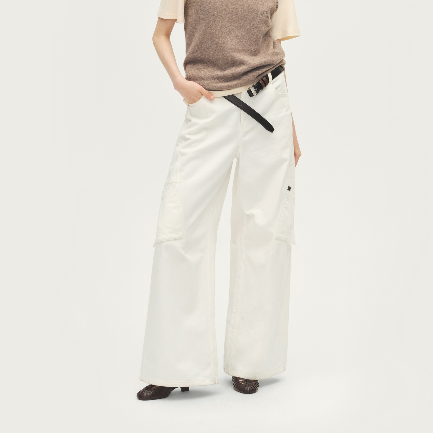 AVVENN设计师款腰带直筒双层工装口袋绣花牛仔裤AL71302619