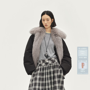 AVVENN黑色飞行员夹克可拆毛领羽绒服AL90502807 马思纯同款