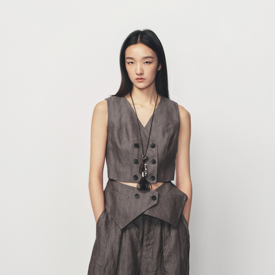 AVVENN打断式设计收身光泽感廓形马甲AK10701558