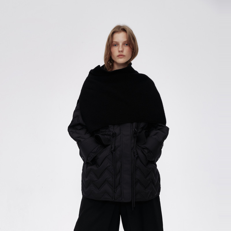 AVVENN中式绳结毛织披肩羽绒服