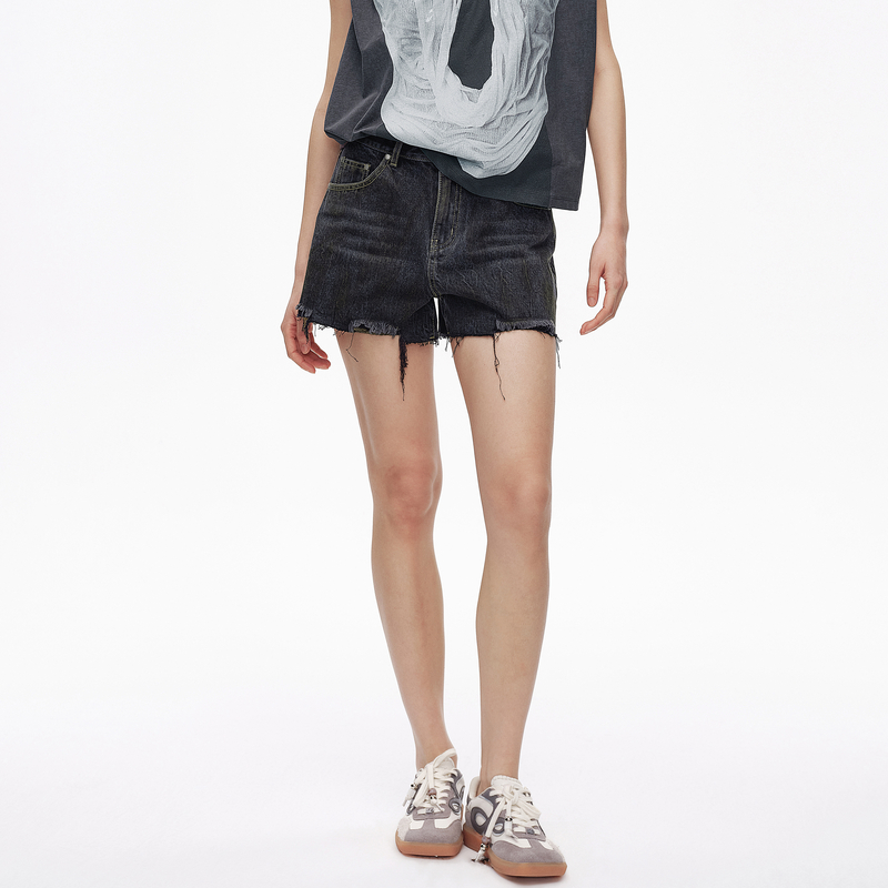 AVVENN设计师款磨破裙摆不规则水洗小版型牛仔裤AL31307656