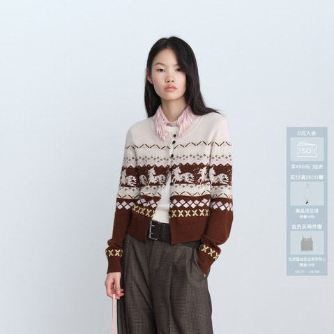 【小竹马胶囊】AVVENN提花珠片绣费尔岛假两件针织衫AK10601656