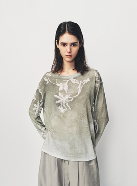 AVVENN【艺术家系列】晕染撞色印花主题长袖T恤AK11001517