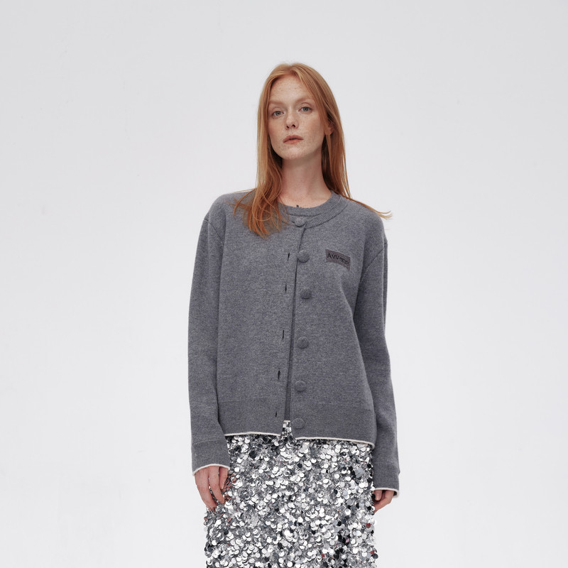 AVVENN立体包针绣假两件开衫