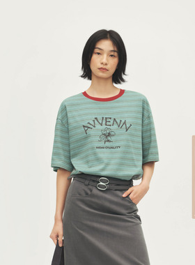 AVVENN设计师款撞色条纹手工肌理感舒适耐磨短袖AL71001533
