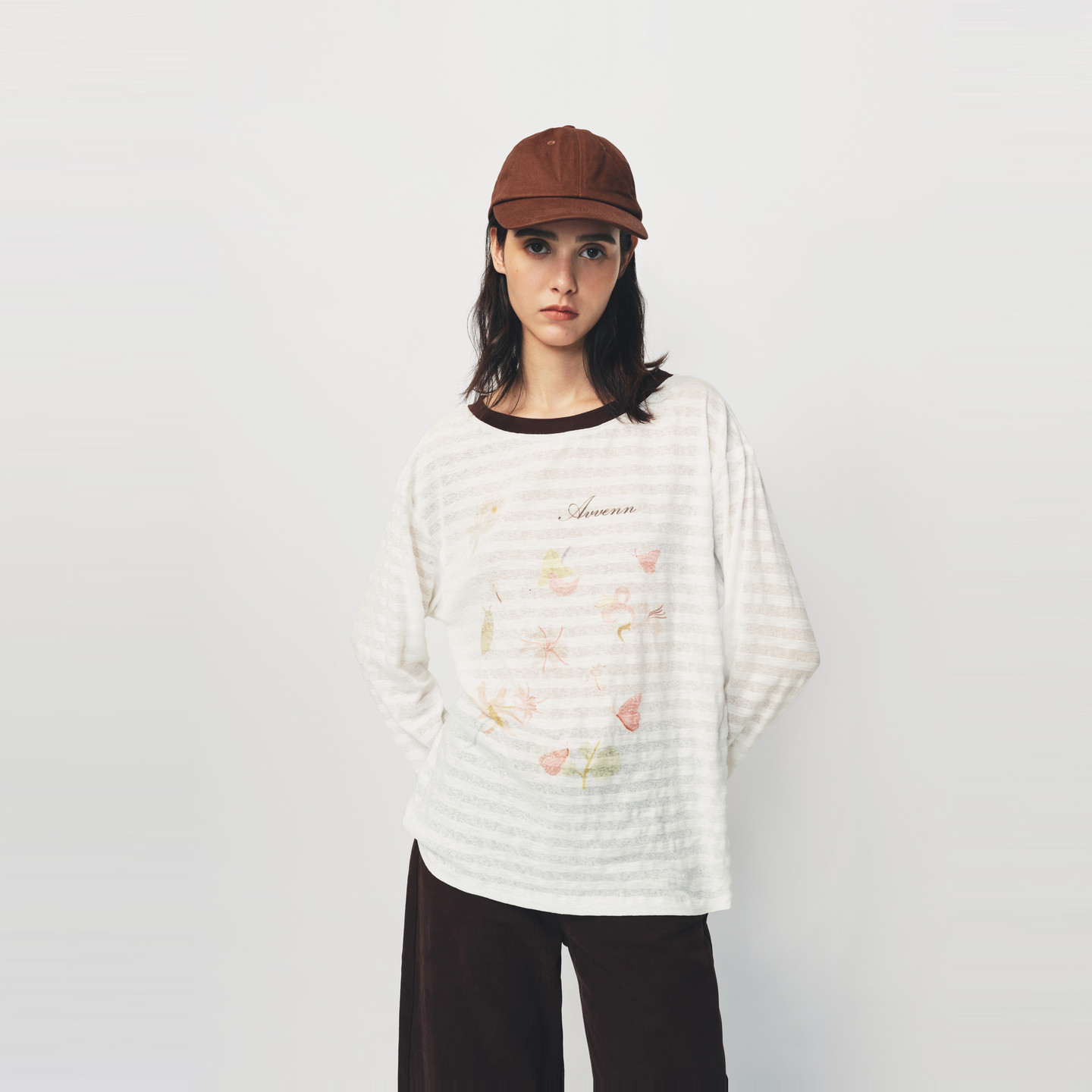 AVVENN花卉草药图案修身直喷印花T恤AK11001512