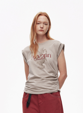 AVVENN设计师款卷边侧身抽褶显瘦无袖圆领基础T恤AL31001543