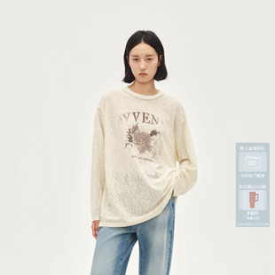 AVVENN设计师款 T恤宽松打底AL91001512 提花圆领长袖