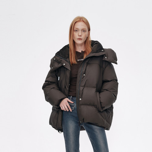 AVVENN冬季可拆卸帽宽松抽绳大廓形保暖羽绒服AM90502712