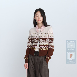 AK10601656 AVVENN提花珠片绣费尔岛假两件针织衫 小竹马胶囊