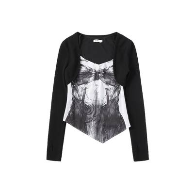 aVVeNN双层拼接紧身薄长袖上衣