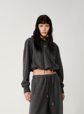 AVVENN甜酷风质感深灰色连帽卫衣AM11002522