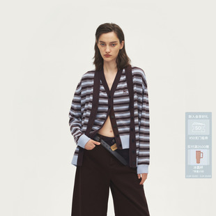 AL72802584 V领条纹撞色毛衣开衫 AVVENN设计师款 复古经典