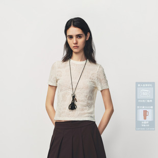 AVVENN透感提花短袖 上衣时髦百搭AK11001503