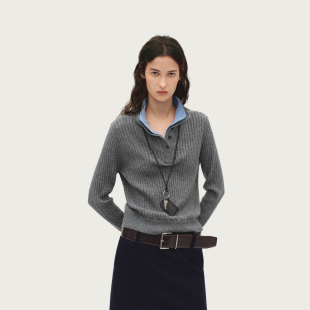 AVVENN25冬季新品设计师款polo撞色假两件毛衣保暖百搭AL90601650