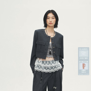 圆领外套AL70105555 工装 AVVENN设计师款 简约大口袋小香风短款