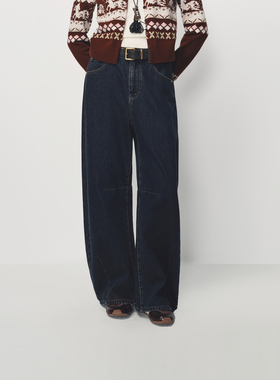 AVVENN902阔腿裤立体口袋配金属腰带牛仔长裤时髦百搭AK11302601