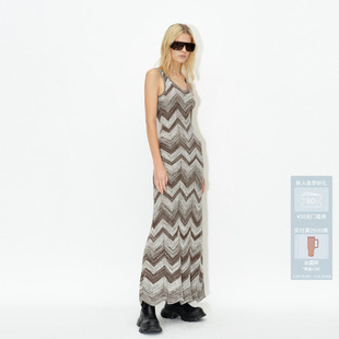 AVVENN桑蚕丝长绒棉轻薄条纹针织连衣裙AM71103632