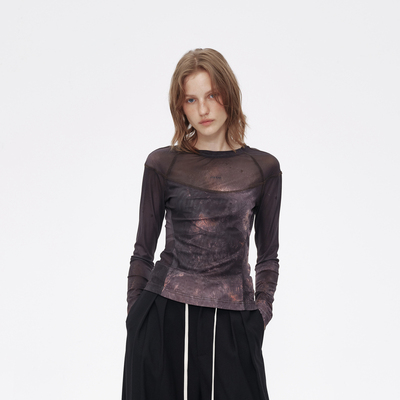 AVVENN抽象染晕绒感舒适长袖上衣