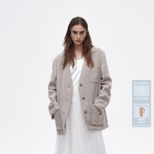 AVVENN设计师款 无领毛边高级立体裁剪宽松直身外套AL10110802