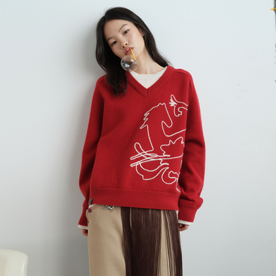 【小竹马胶囊】AVVENN假三件立体绣花撞色毛衫羊毛AK10601660