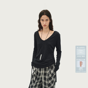 AVVENN设计师款 AL91001502 抽绳羊毛t恤通勤百搭修身