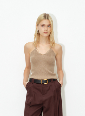 AVVENN羊毛混纺夹花驼色V领毛织背心AM71202532