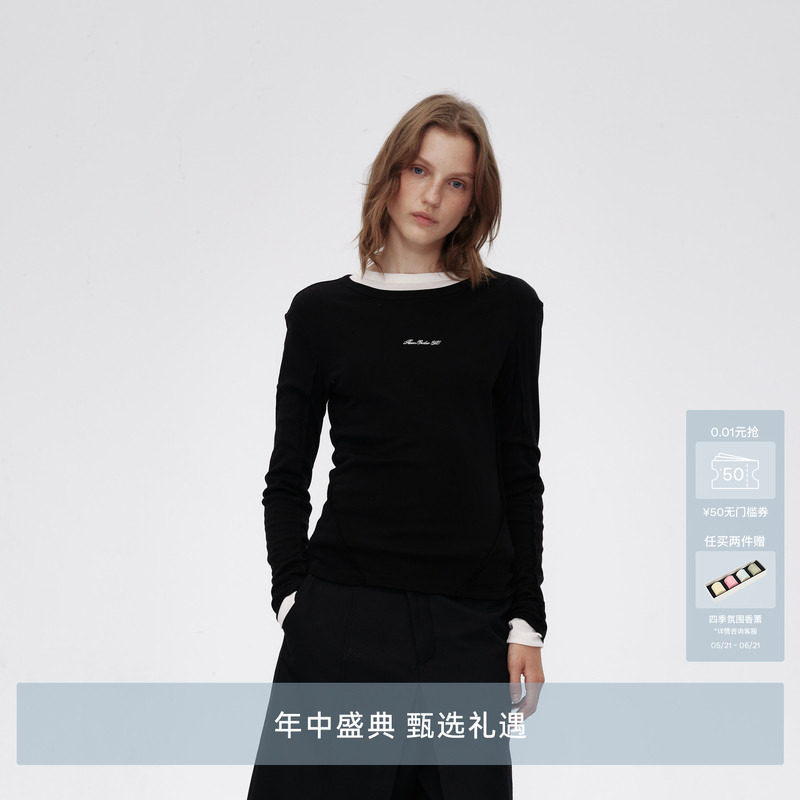 AVVENN真两件立体包针绣花修身H型长袖AM90801754