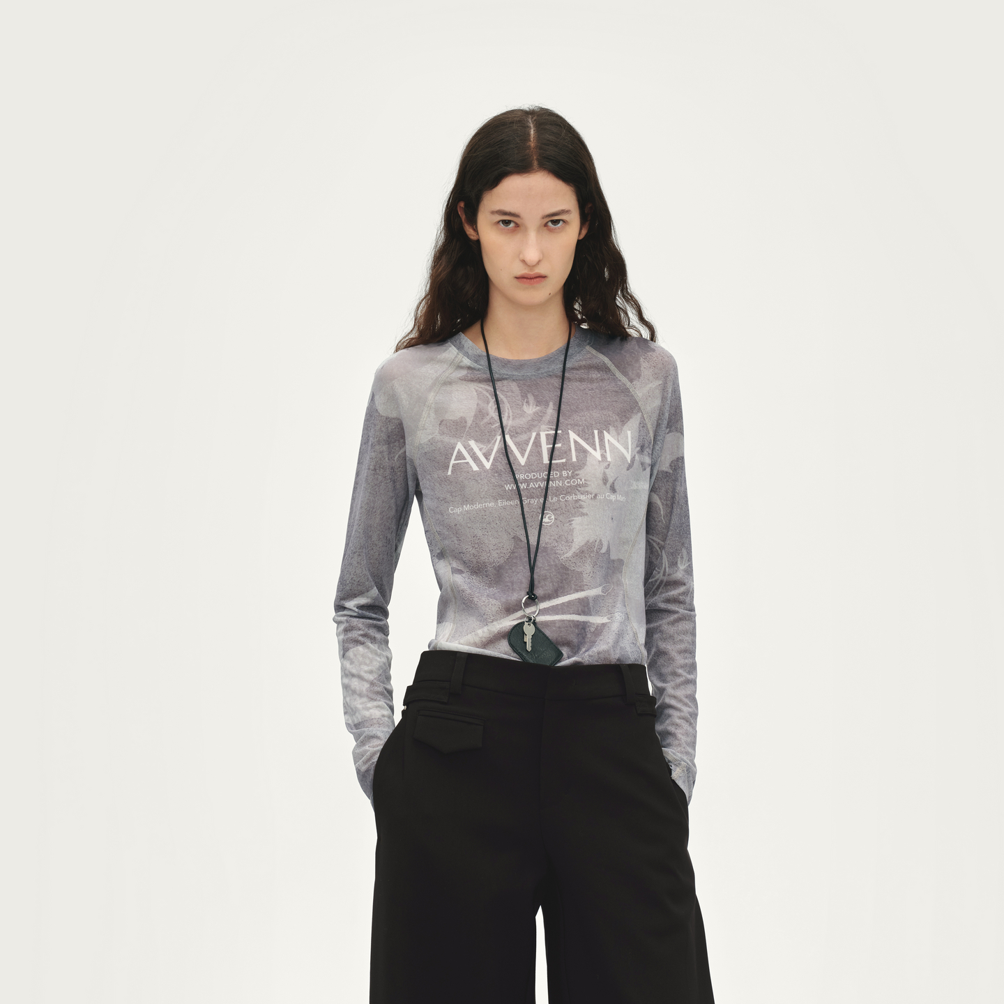 AVVENN设计师款高弹力网纱长袖晕染修身AL90801534