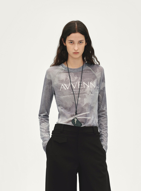 AVVENN设计师款高弹力网纱长袖晕染修身AL90801534