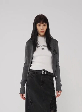 AVVENN设计师款经典灰色流苏感logo针织开衫AM10106756