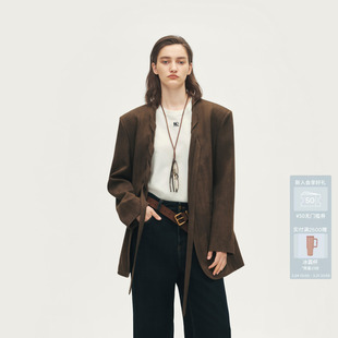 AVVENN设计师款 外套AL70110740 宽松肌理感领带可拆卸无领西装