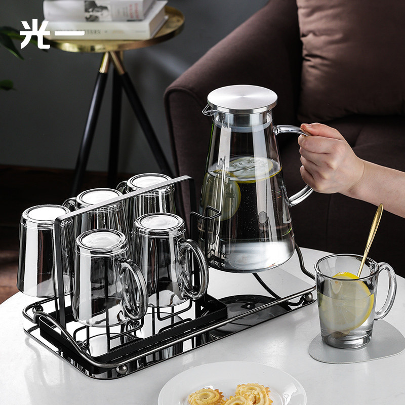?光一耐高温玻璃杯套装家用家庭客厅待客茶杯子水杯带把手喝