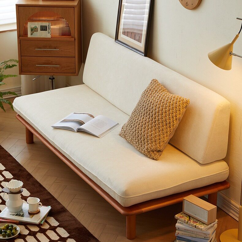 日式实木沙发客厅小户型无扶手双人复古懒人沙发床简约风布艺沙发