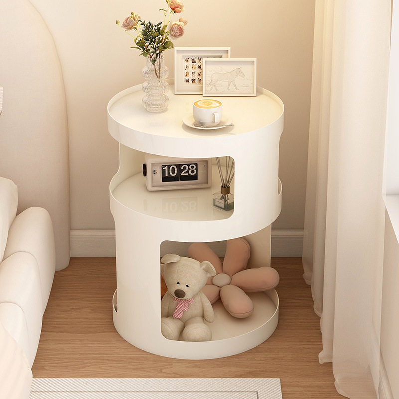 奶油风小圆桌茶几沙发边几置物架高级感创意网红卧室铁艺床头边柜