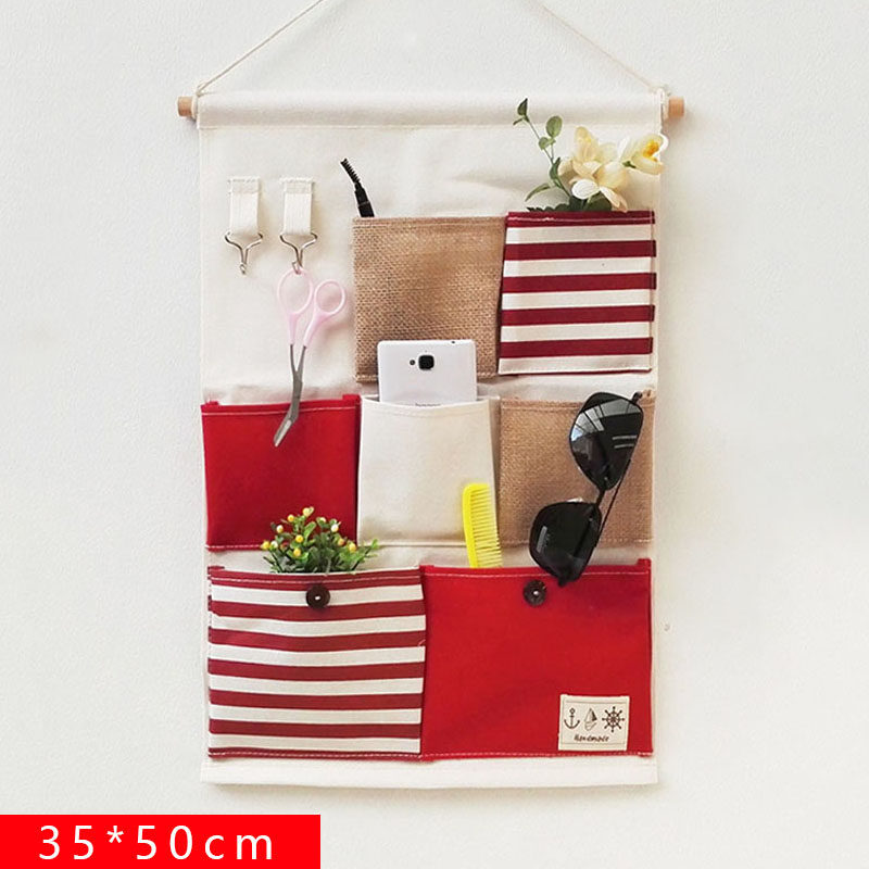 宿舍棉麻壁挂式收纳袋居家门后多层杂物袋衣柜墙挂发饰手机储物袋,收纳整理,收纳挂袋,淘宝优惠券,粉丝福利购,淘宝优惠卷