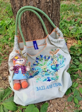 ball chain环保购物袋高圆圆同款旅行刺绣包尼龙帆布包斜挎包女包