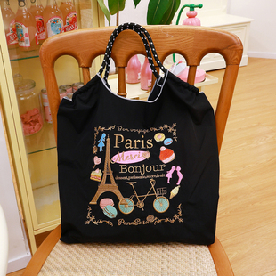 日系ball chain包环保刺绣购物袋尼龙手提单肩斜挎包女大容量通勤