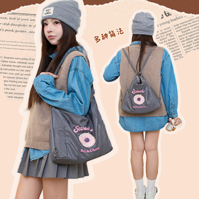 双肩包女2025新款原创拉链刺绣单肩斜挎大容量旅行大学生通勤小型