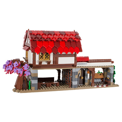 【高零砖件】中世纪市场集市商业街建筑街景模型MOC拼装积木玩具