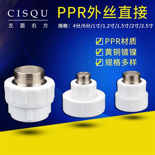 20PPR外丝直接25 32 40 50 63 75转4分6分1/1.2/1.5/2寸外牙接头